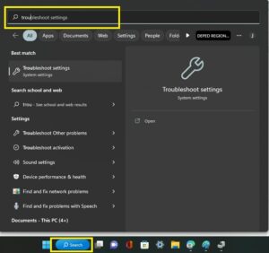 steps to run troubleshooting settings on windows