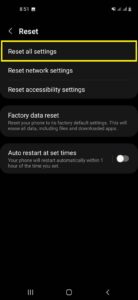 Reset all settings