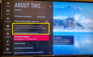 Restart your LG TV to install the downloaded update