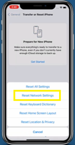 Click Reset Network Settings on the pop-up menu
